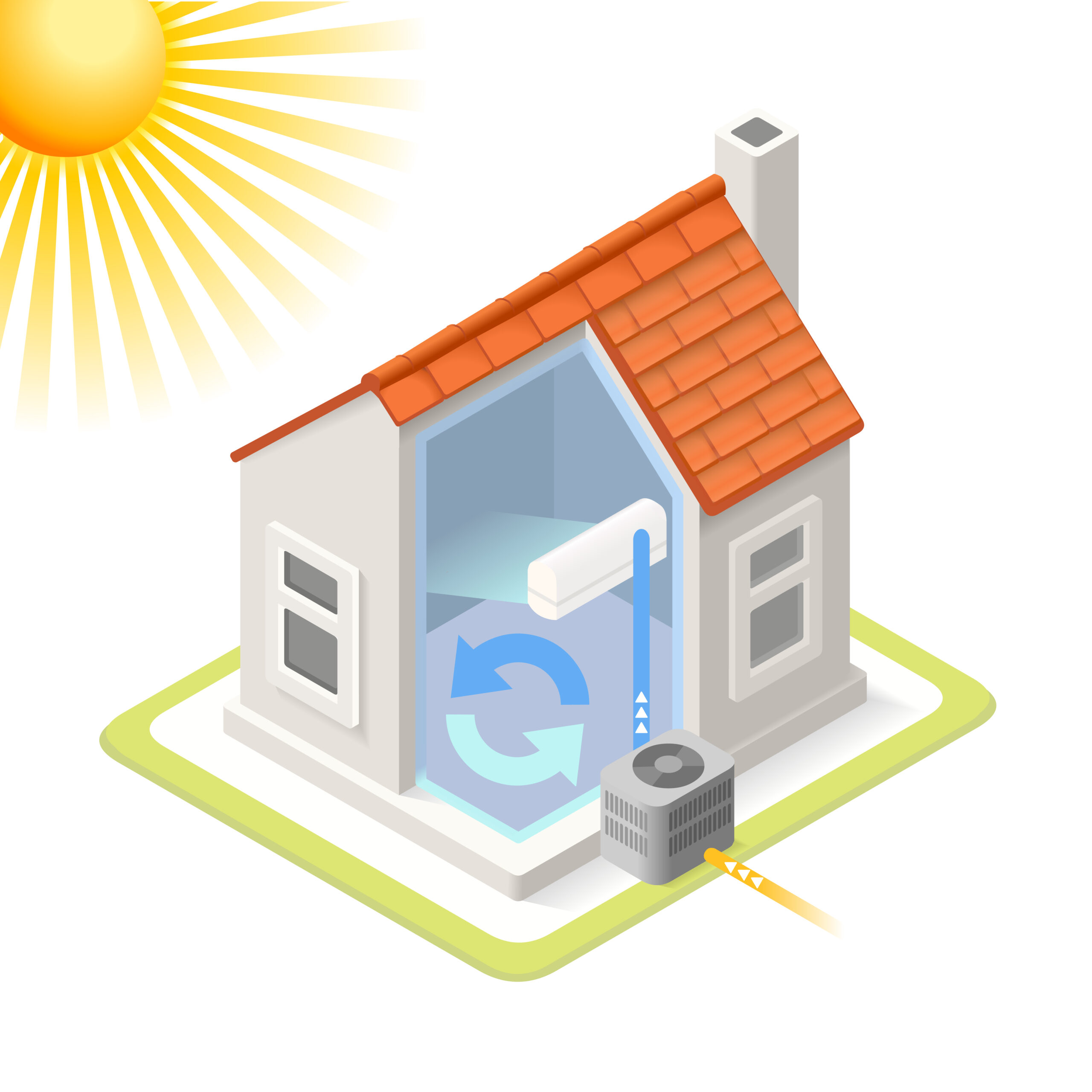 Home Cooling System Air Conditioning Unit House Heating Heat Pump Infographic
